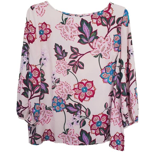 Talbots Floral Print Long Sleeve Keyhole Back Blouse Size XL - Picture 1 of 6